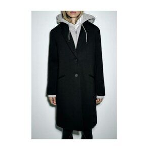 ZARA CONTRASTING COAT WITH REMOVABLE HOOD